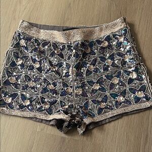 Endless Rose High Waist Sequin Shorts - Silver and Blue